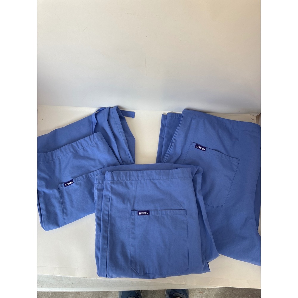 Bundle Lot of 3 Sivvan S8400 Scrub Pants Ceil Blue Unisex Drawstring Cargo M